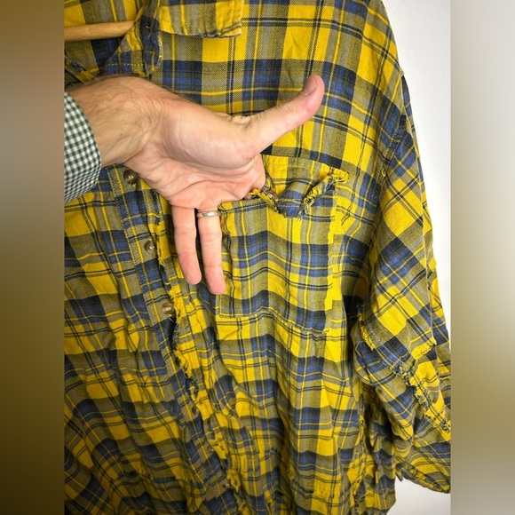 TALULAH Yellow Blue Plaid Shirt Button Down Granola girl Fall M Cotton Cowgirl - Picture 4 of 11